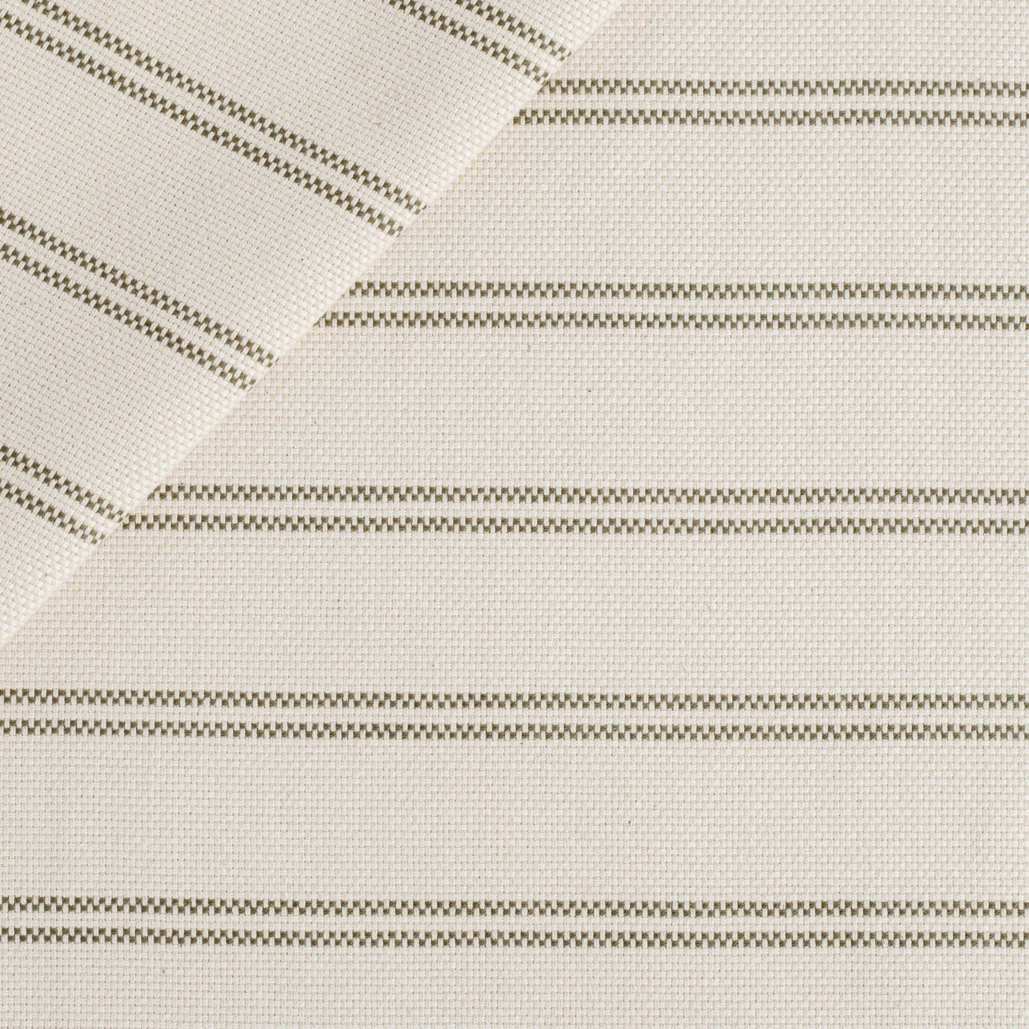 Durable Tonic Living Rexton Stripe Moss upholstery fabric featuring classic stripes in moss green and beige, timeless home decor fabric.