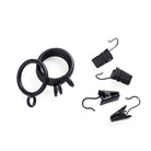 Tonic Living Black café rod rings with removable curtain clips.