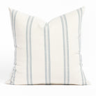 Riviera Stripe 22x22 Pillow Mist, a white and chambray blue striped outdoor throw pillow from Tonic Living