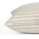 Side zipper detail of Tonic Living Somerset Stripe 22x22 throw pillow in sand and beige stripe.
