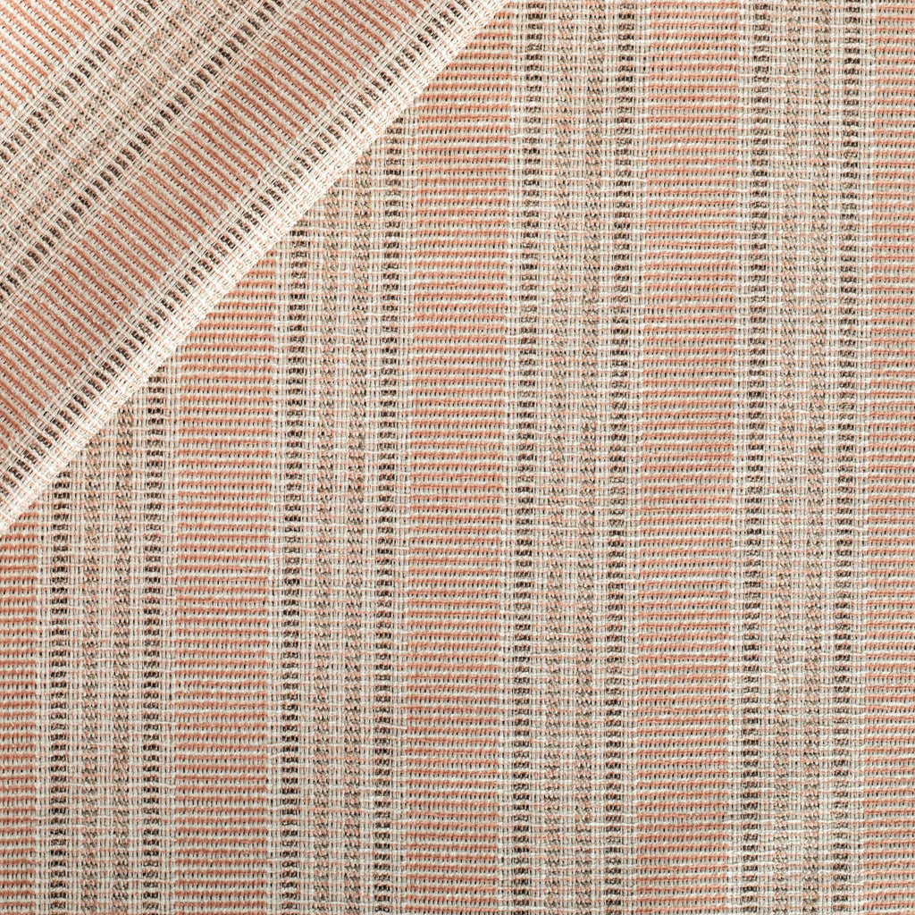 Sonoma Stripe InsideOut Clay, an earthy terracotta pink, brown and sand striped outdoor fabric from Tonic Living