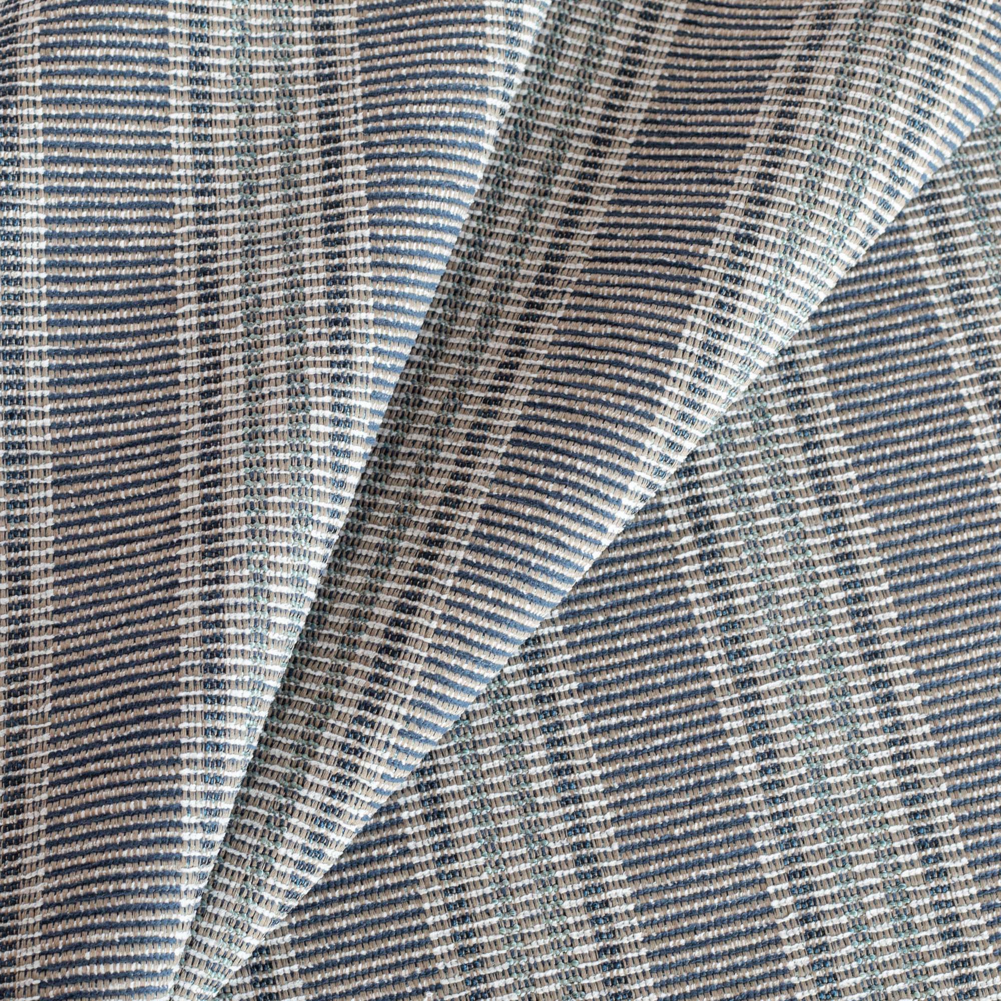 an indigo, aqua and sand striped Inside Out outdoor upholstery fabric
