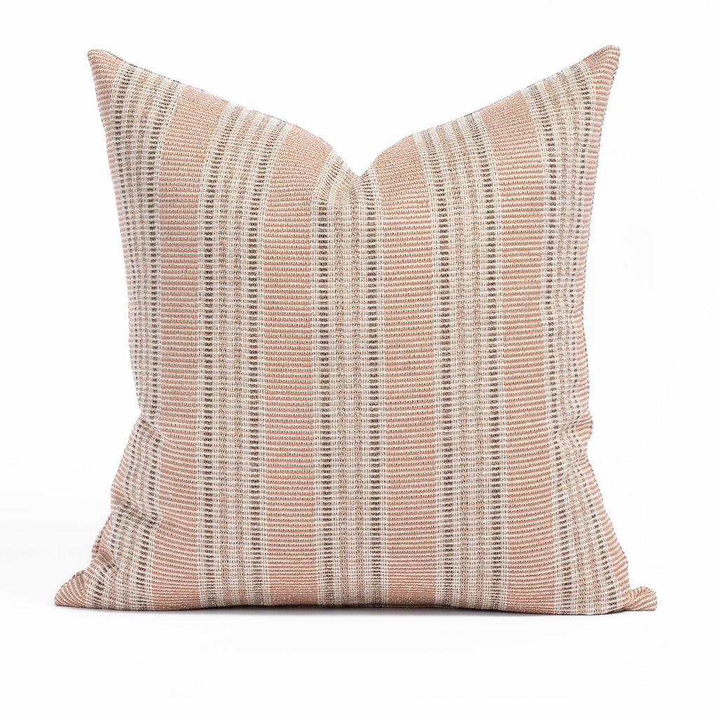 Sonoma Stripe 20x20 Pillow Clay, an earthy  terracotta pink, brown and sand stripe outdoor pillow from Tonic Living