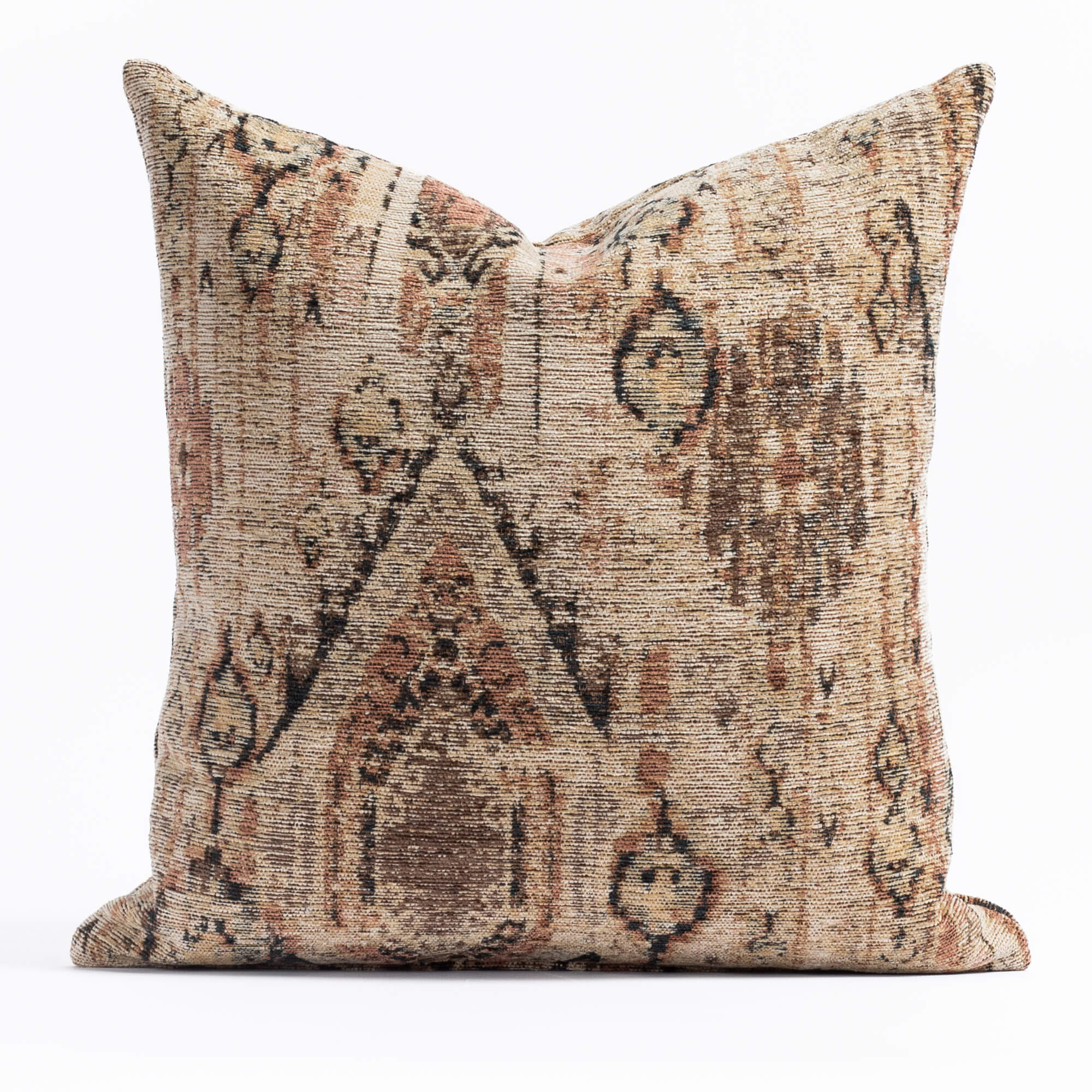 Souk 22x22 Pillow, a sand, brown and rust vintage chenille woven tapestry patterned throw pillow from Tonic Living