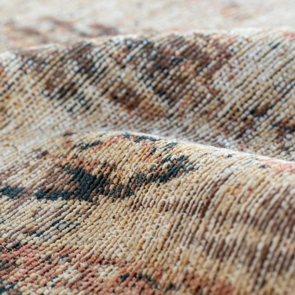 a sand, rosewood, chestnut and rust vintage tapestry patterned upholstery fabric : close up view