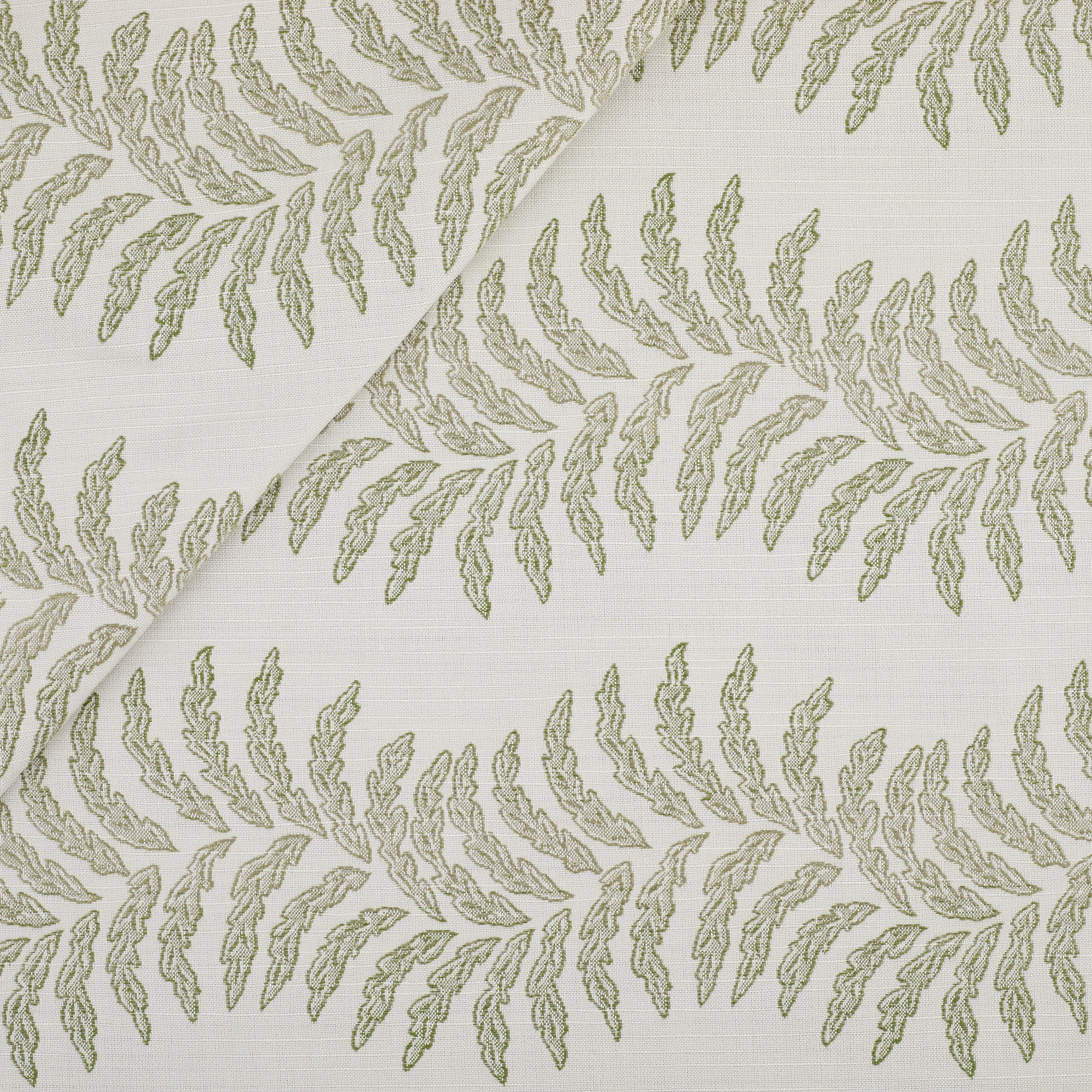 Tonic Living Swoon Sunbrella Outdoor Fabric in Sage, a sage green and white indoor/outdoor upholstery fabric with botanical stripe.