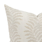 Close up of Tonic Living Swoon outdoor pillow showing beige and white botanical stripe detail.