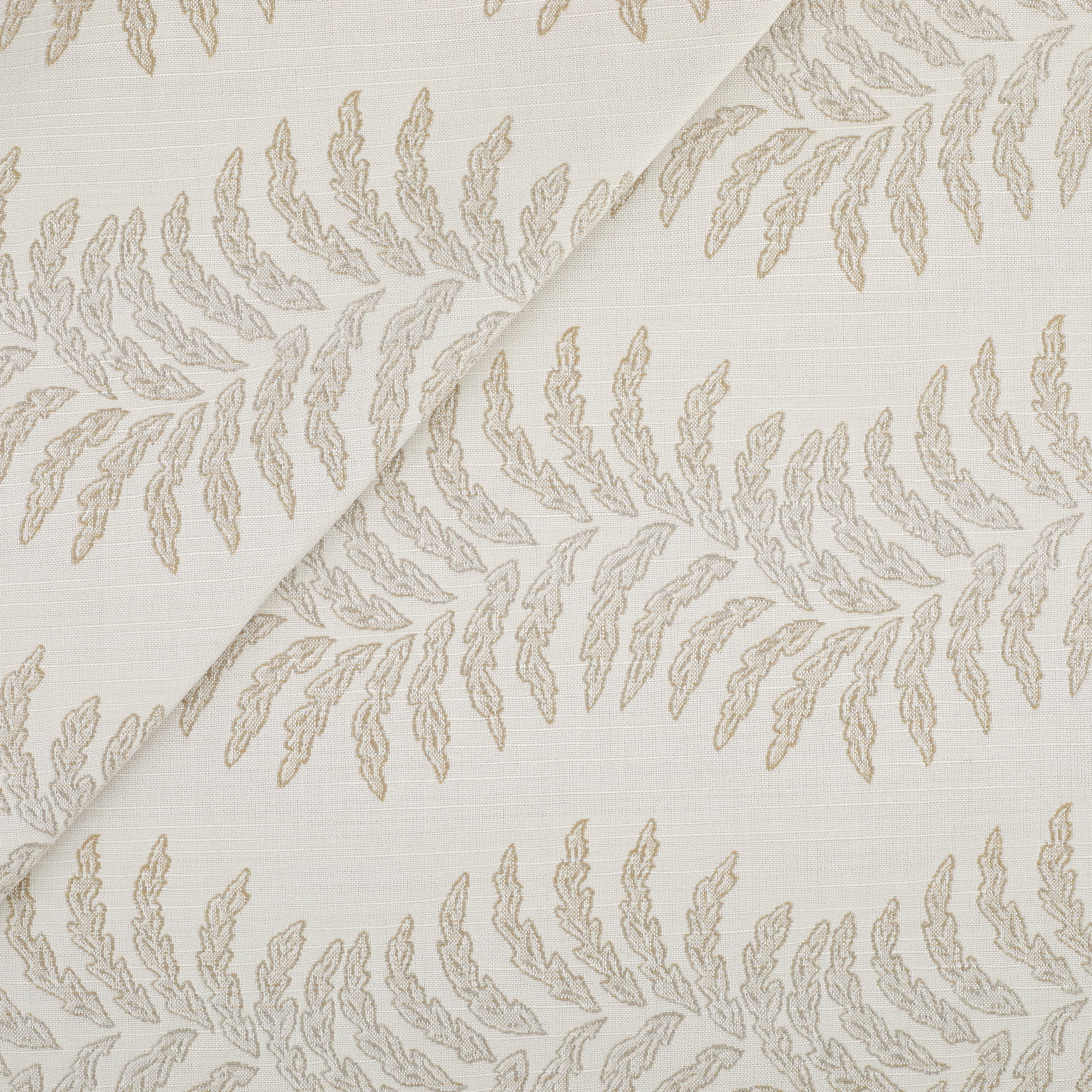 Tonic Living Swoon Sunbrella Outdoor Fabric in Sand, a beige and soft white indoor/outdoor upholstery fabric with botanical stripe.