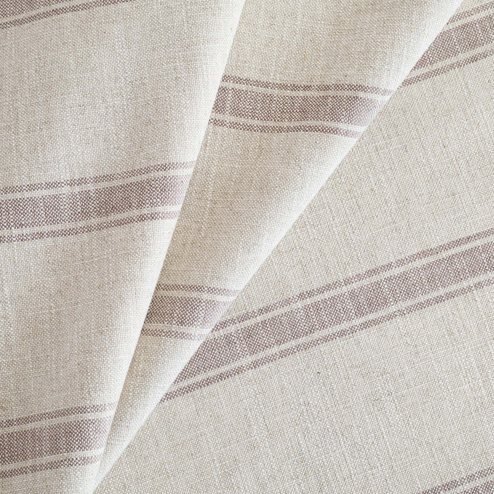 an oatmeal and soft purple stripe linen blend fabric