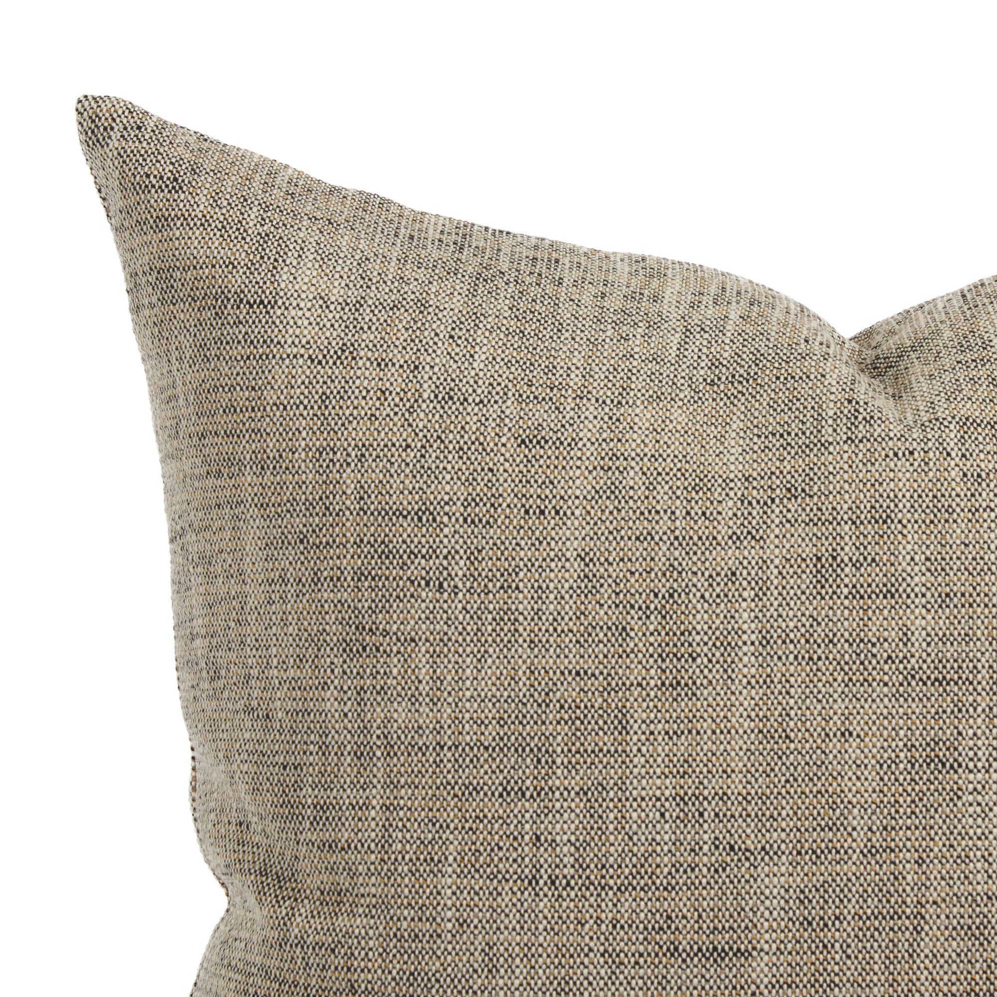 Close up of Tonic Living Troy outdoor cushion showing a multi-tone black, brown, and beige textured weave.