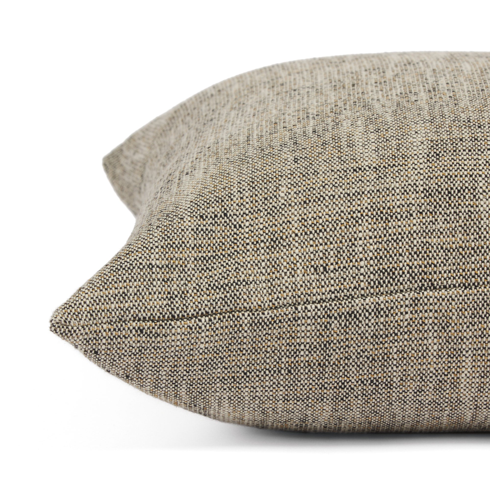 Side view of Tonic Living Troy Sable decorative cushion highlighting its neutral linen-inspired texture.