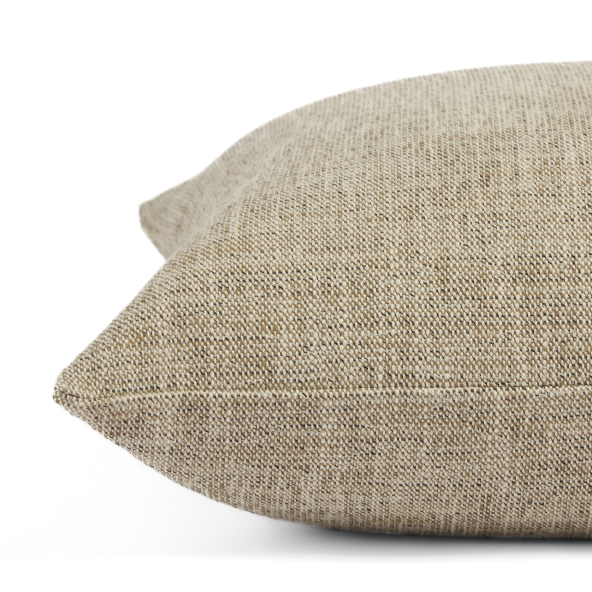 Side view of Tonic Living Troy Tweed decorative cushion highlighting its neutral linen-inspired texture.