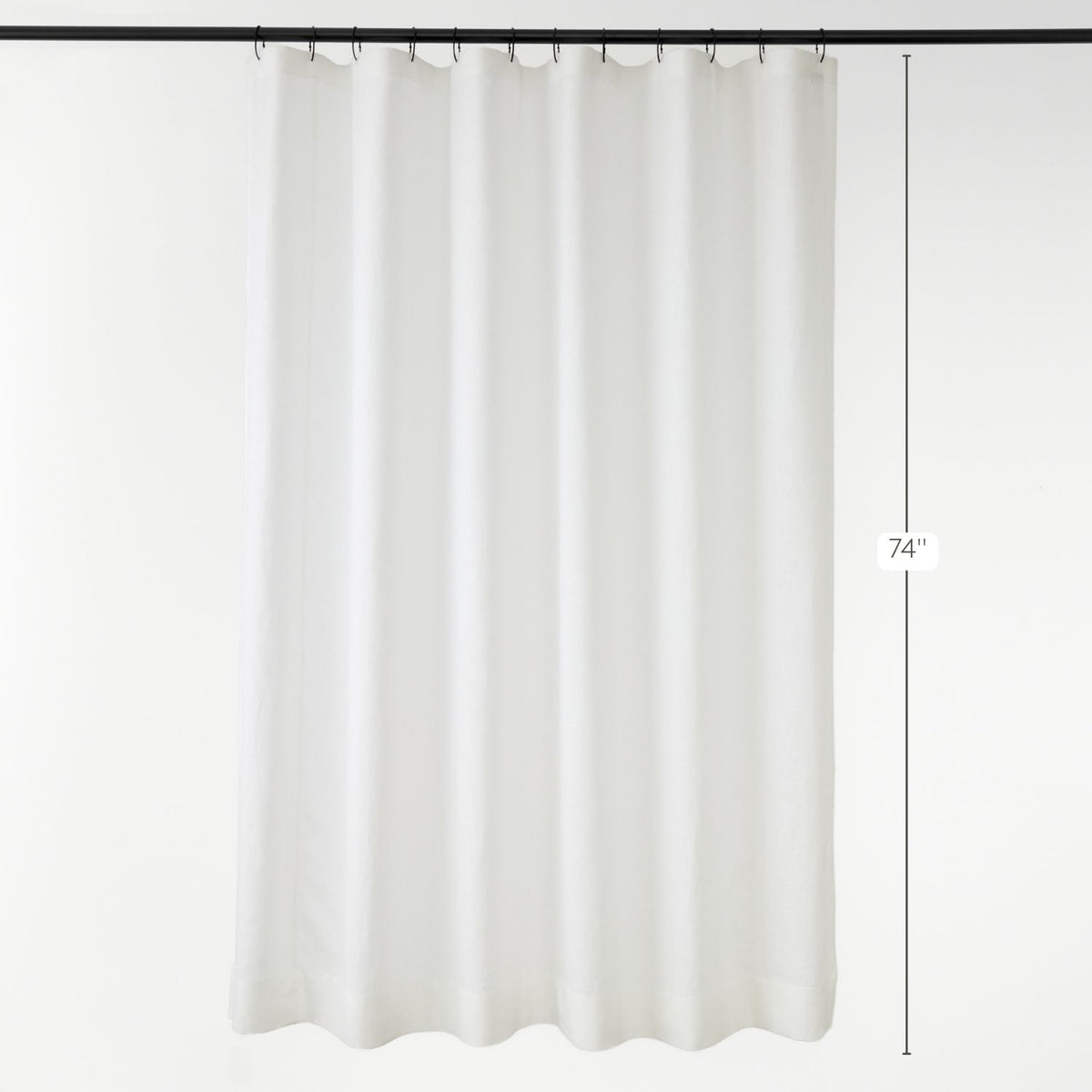 Tonic Living Tuscany Linen Shower Curtain in Oyster shown full length at 74 inches, featuring warm white linen with natural texture.