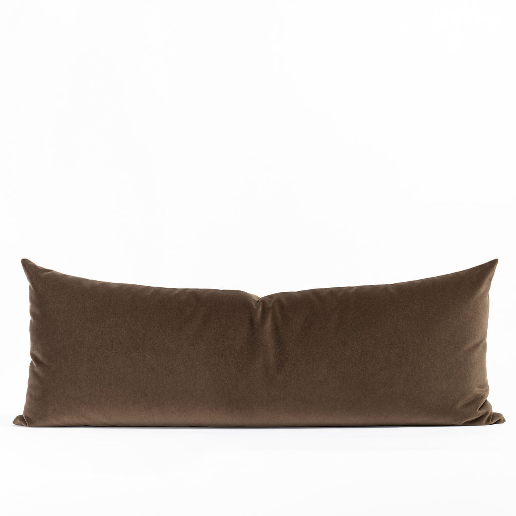 Valentina Velvet 16x42 bolster Pillow Truffle, a rich brown velvet long lumbar pillow from Tonic Living