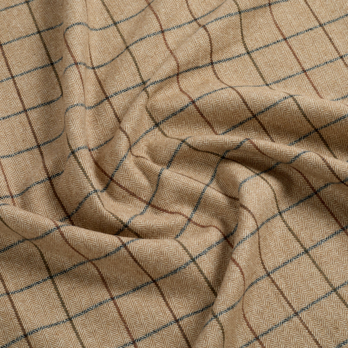 Tonic Living Walker Plaid Fabric in Camel, a plaid upholstery and drapery fabric with a tailored heritage-inspired pattern.