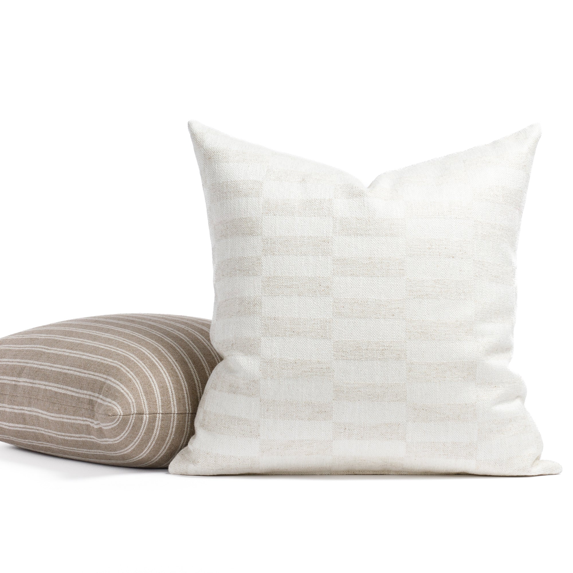 Modern neutral stripes and check patterned throw pillows