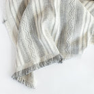 a cream and black wabi sabi striped throw blanket : close up view 