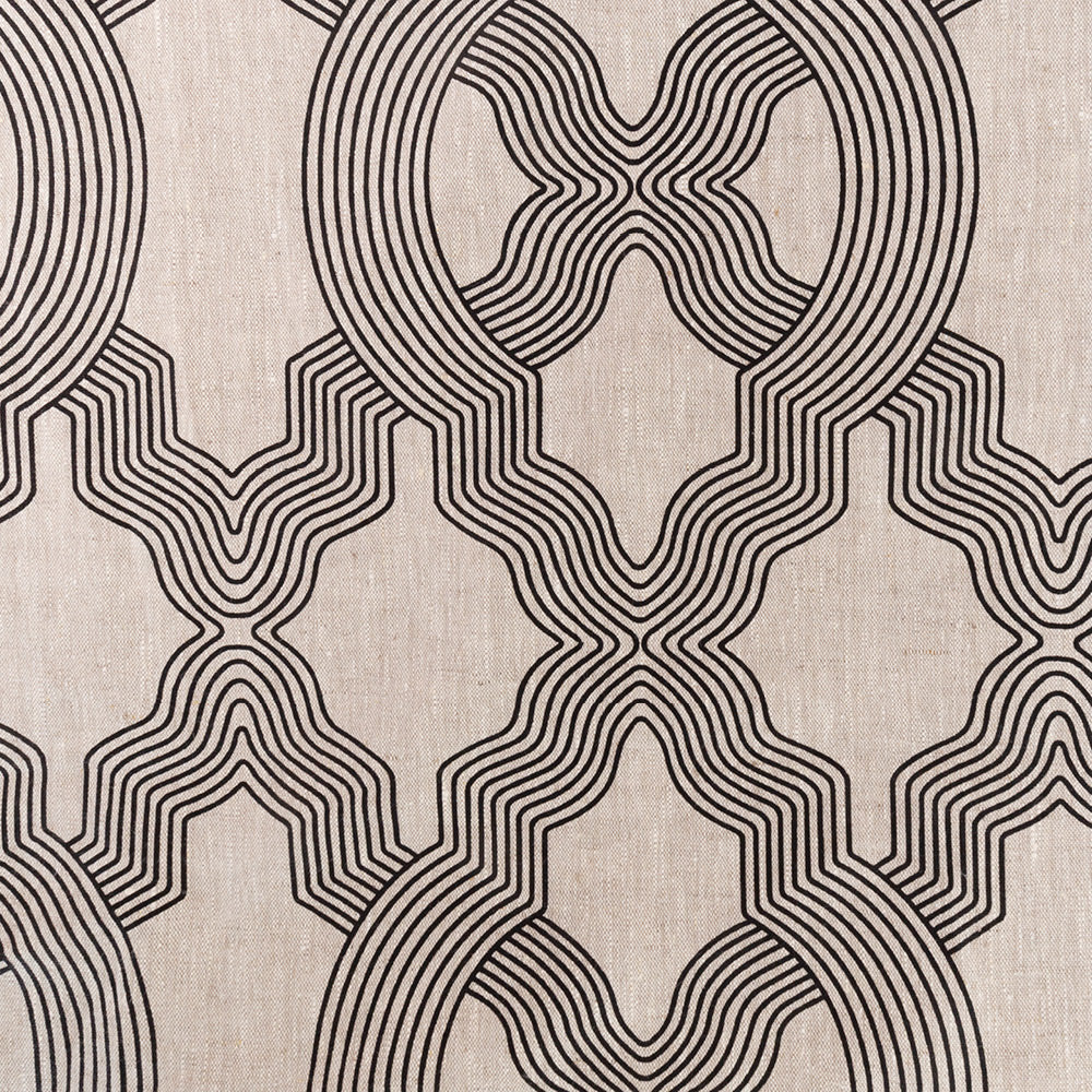 Florence, a black trellis print on a flax color linen fabric from Tonic Living