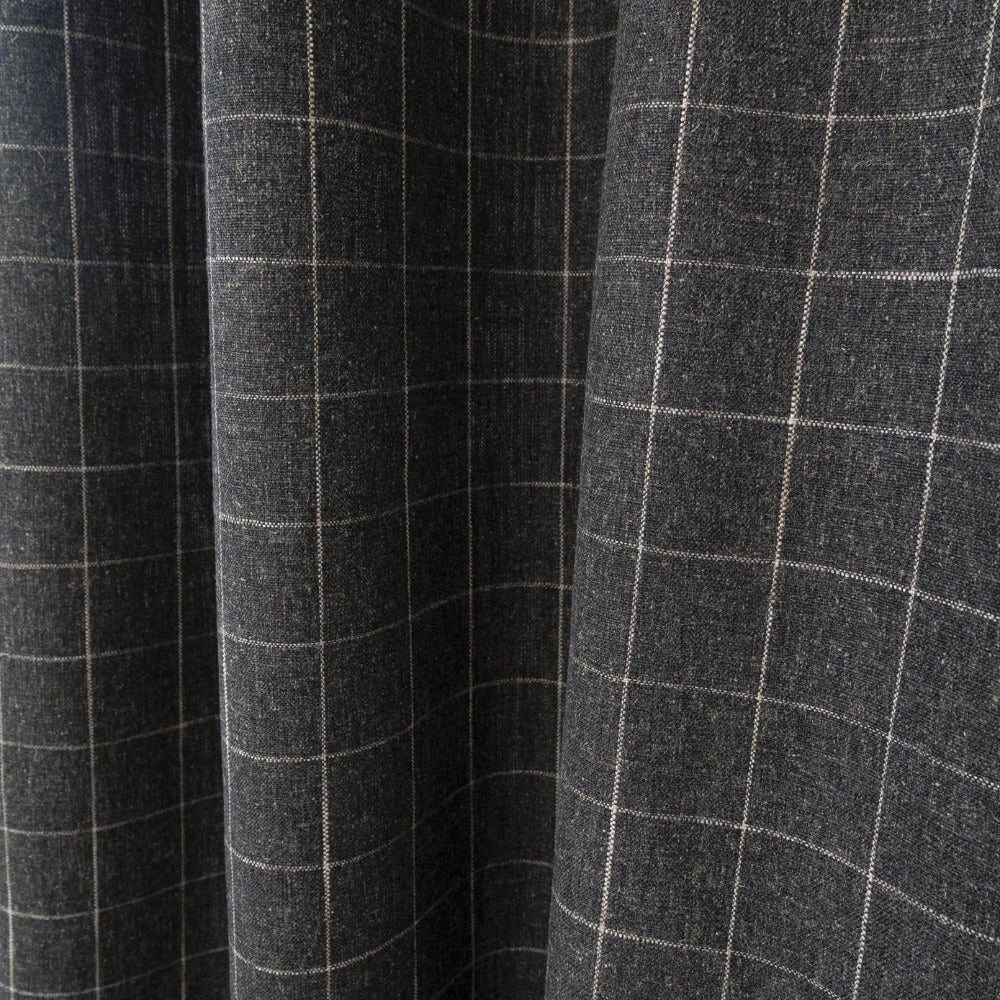 Dundee Fabric, Sable, a cream grid on dark grey ground fabric from Tonic Living