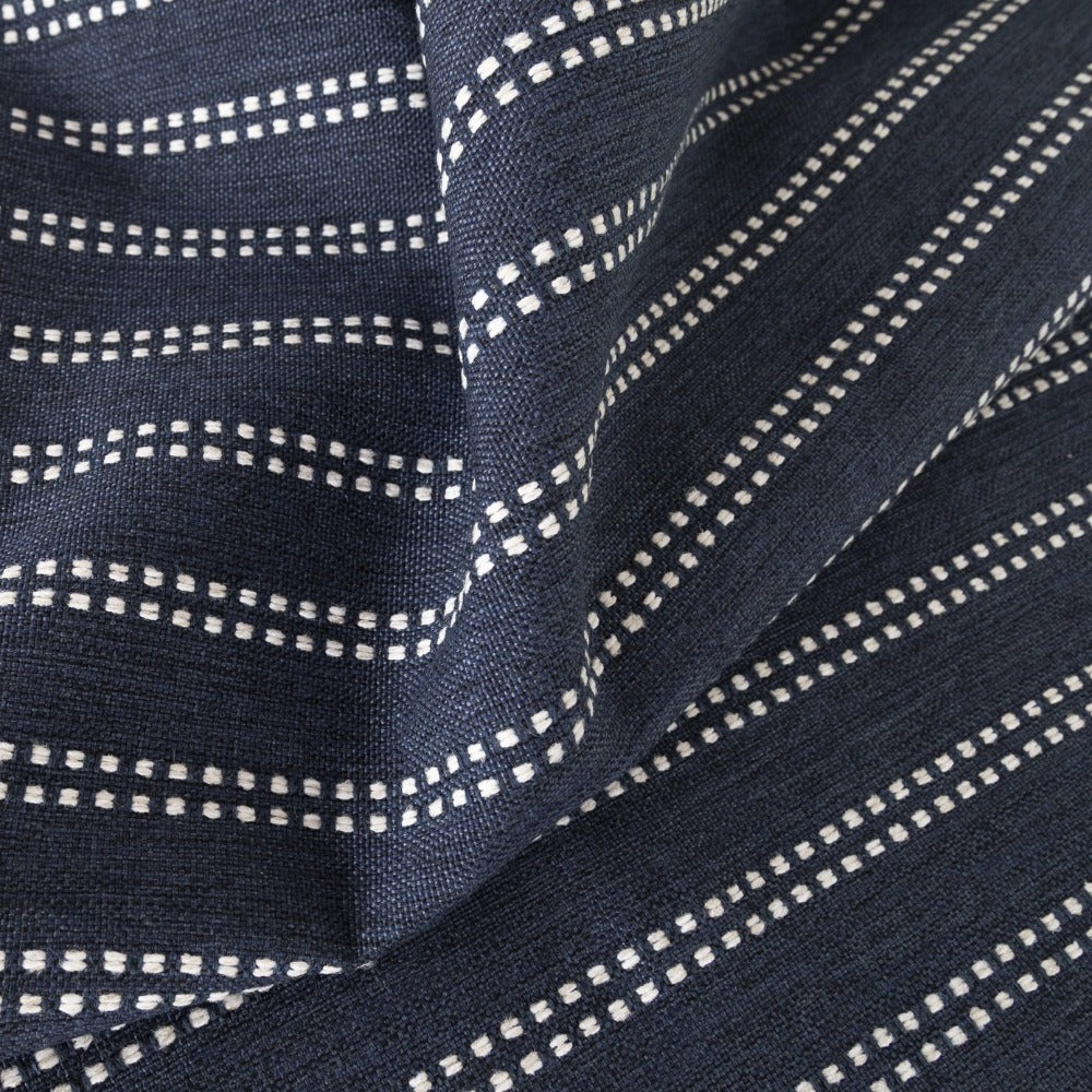 Elodie Stripe, Indigo, dark blue with ivory stripe high performance fabric from Tonic Living