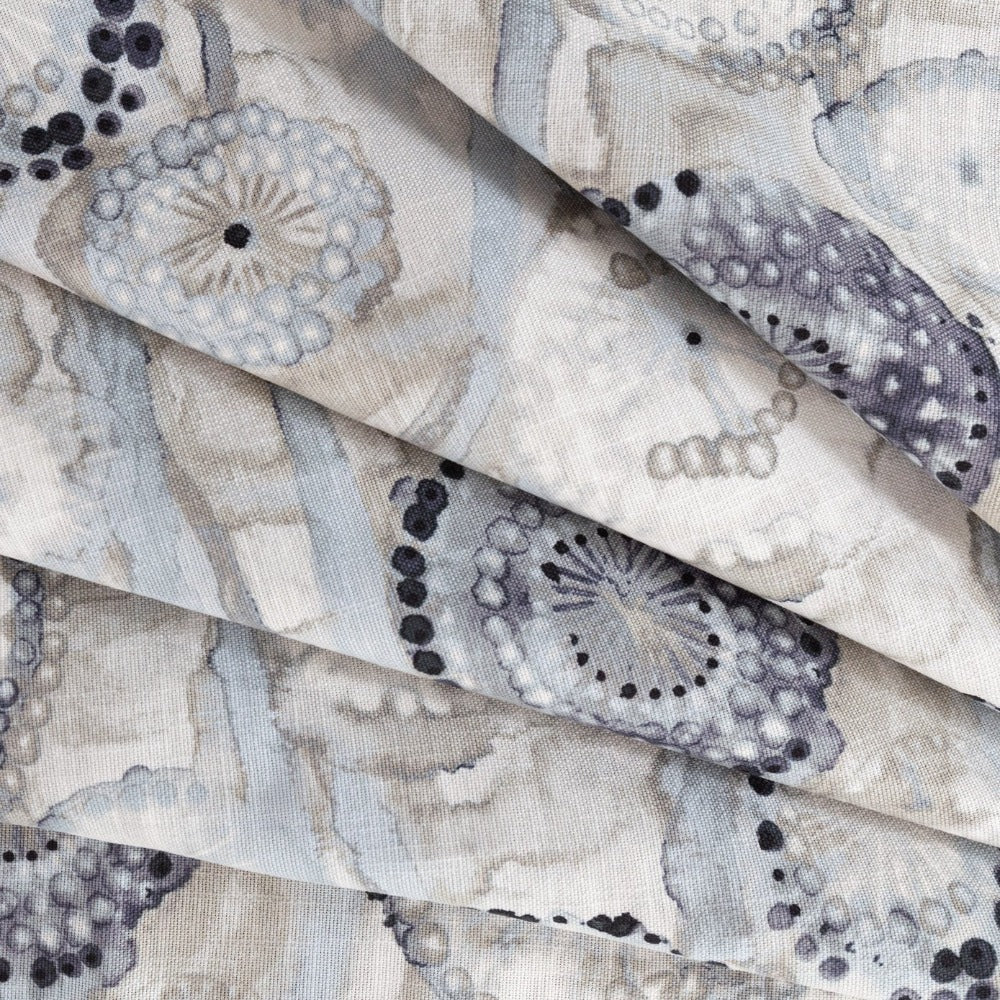 Majorca Fabric in Smoke by Ellen Degenres, a watery grey and blue floral from Tonic Living