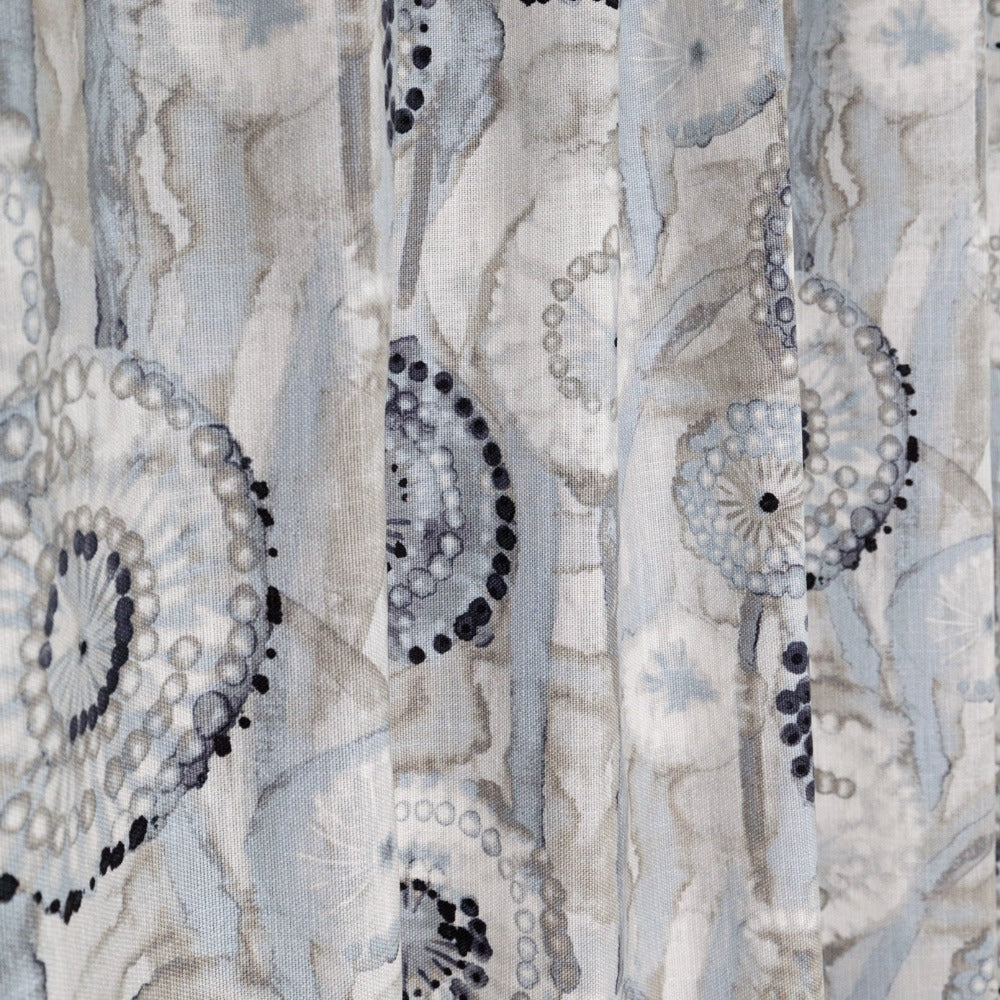 Majorca Fabric in Smoke by Ellen Degenres, a watery grey and blue floral from Tonic Living