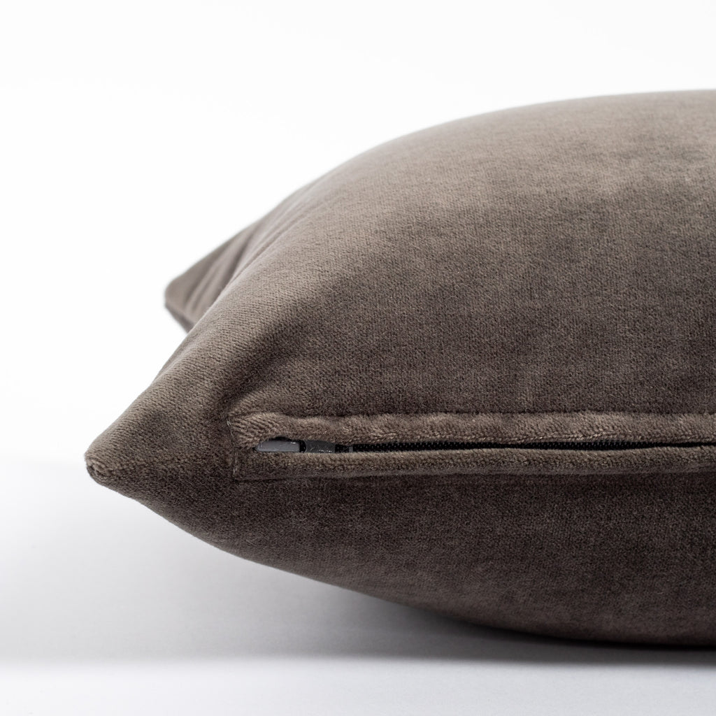 Mason Velvet shale grey lumbar pillow : close up zipper side