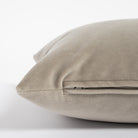 Mason velvet Mushroom 12x24 lumbar pillow, a mid grey velvet pillow : close up zipper view