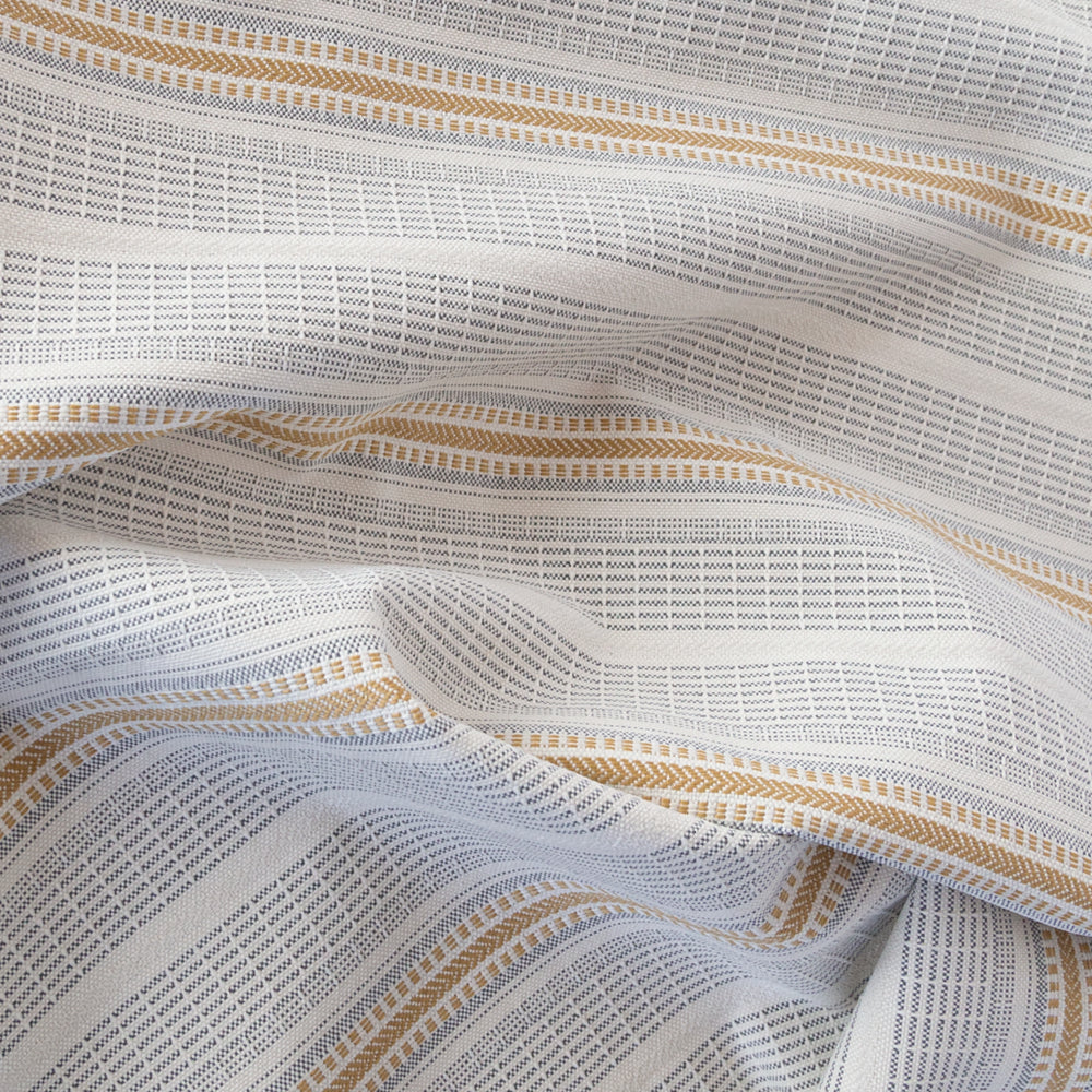 Rhodes, a cream, blue and yellow stripe outdoor fabric from Tonic Living