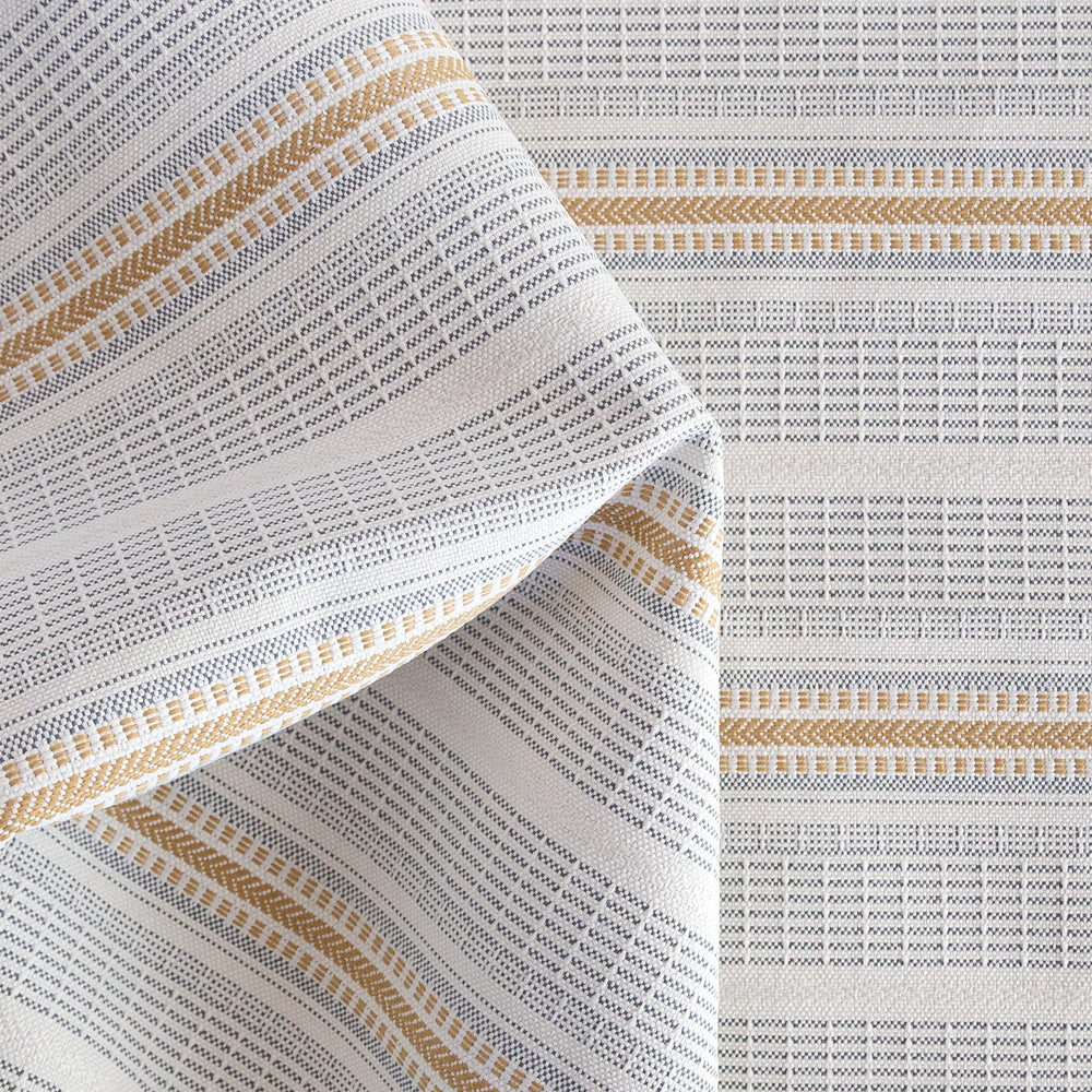 Rhodes, a cream, blue and yellow stripe outdoor fabric from Tonic Living