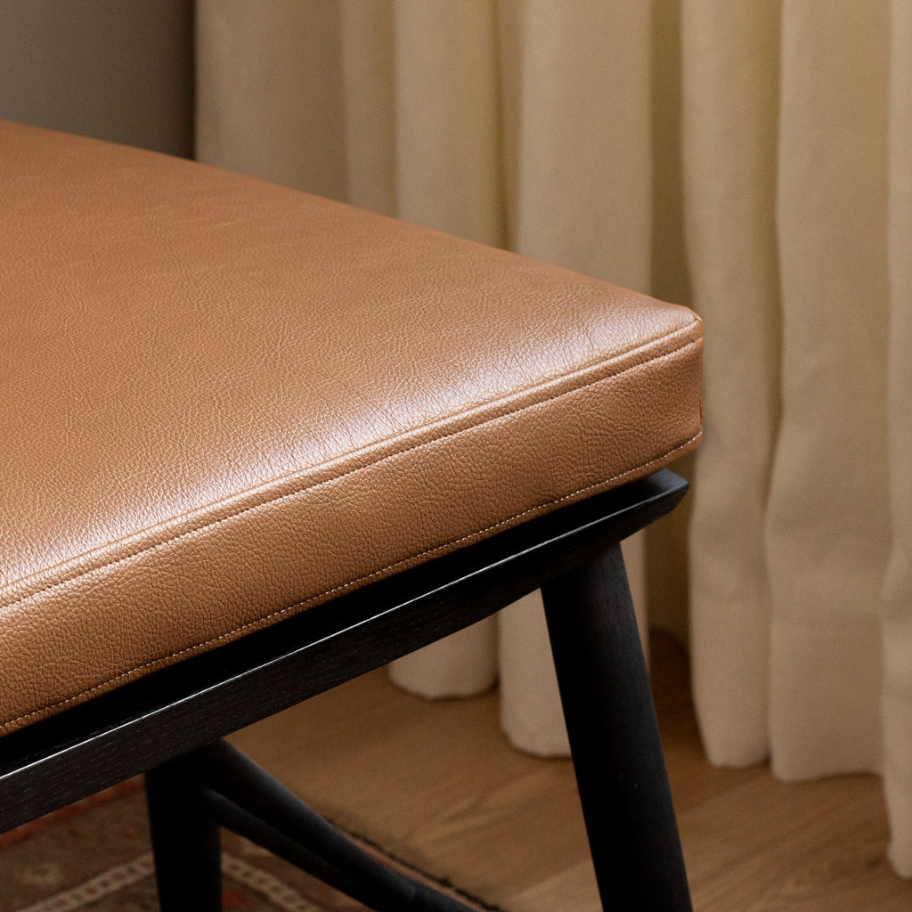 saddle brown faux leather vinyl fabric made into a seat bench cushion