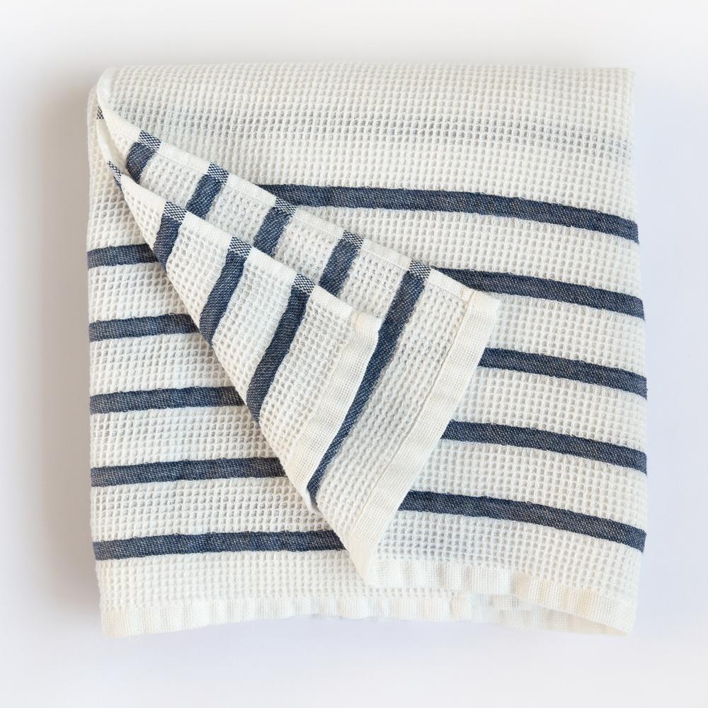 Waffle towel with washed navy stripe, Tonic Living