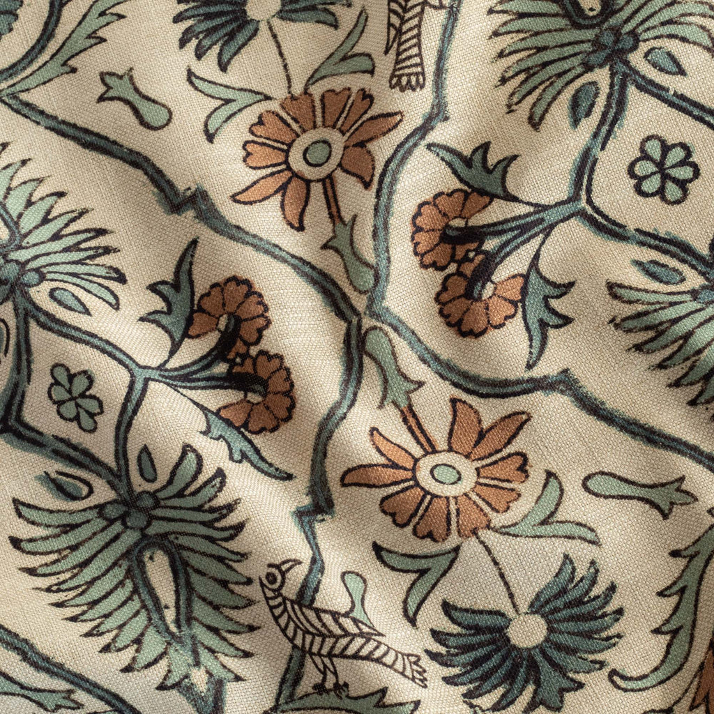 Amara Pool, a brown, aqua, blue, beige floral vine block print pattern fabric from Tonic Living 