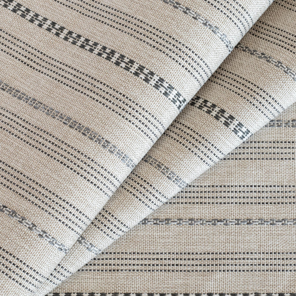 Anya stripe oatmeal cream and grey striped performance upholstery fabric from Tonic Living