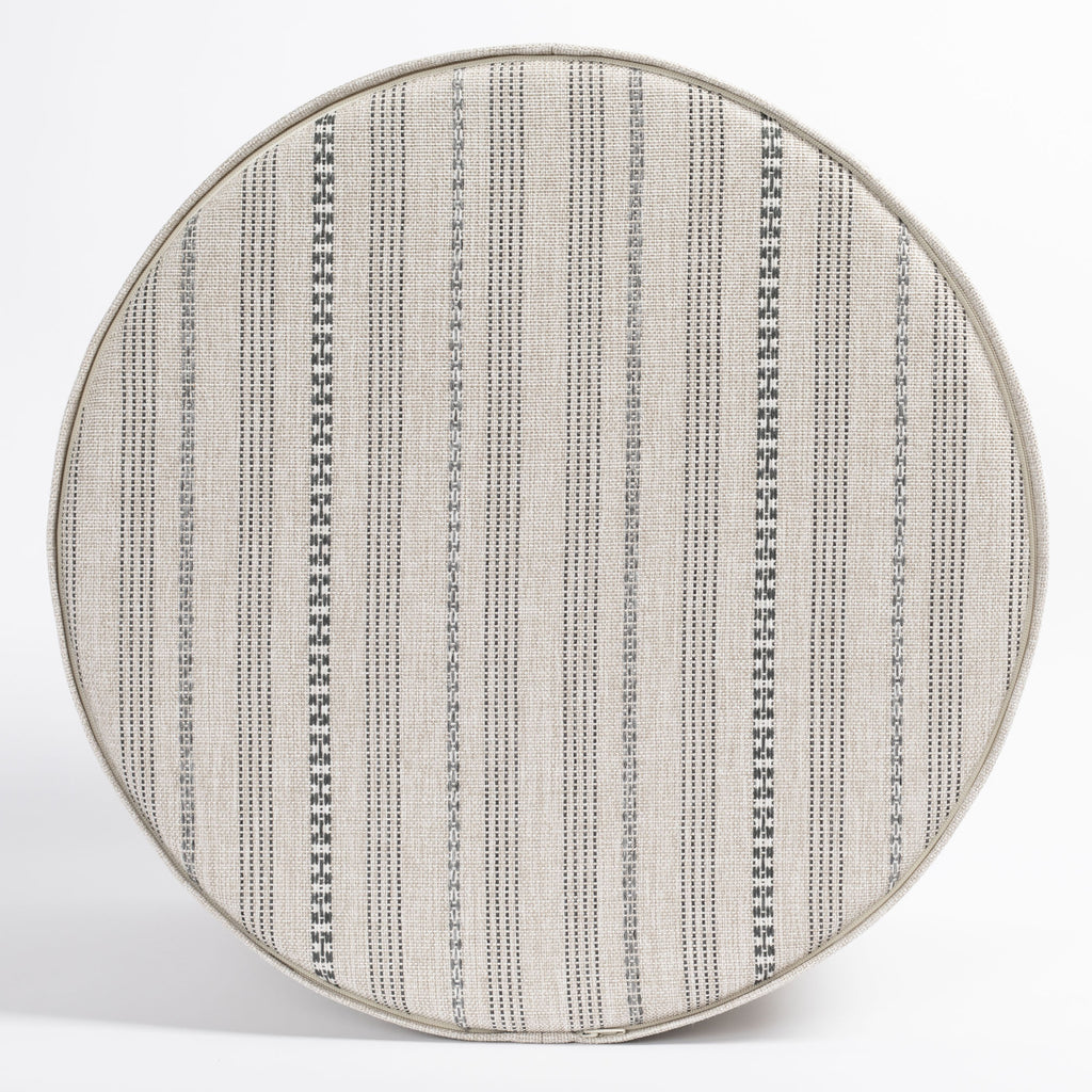 Anya Biscuit cream and charcoal grey stripe performance fabric round ottoman : view 3