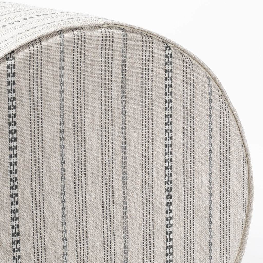 Anya Biscuit cream and charcoal grey stripe performance fabric round ottoman : view 4