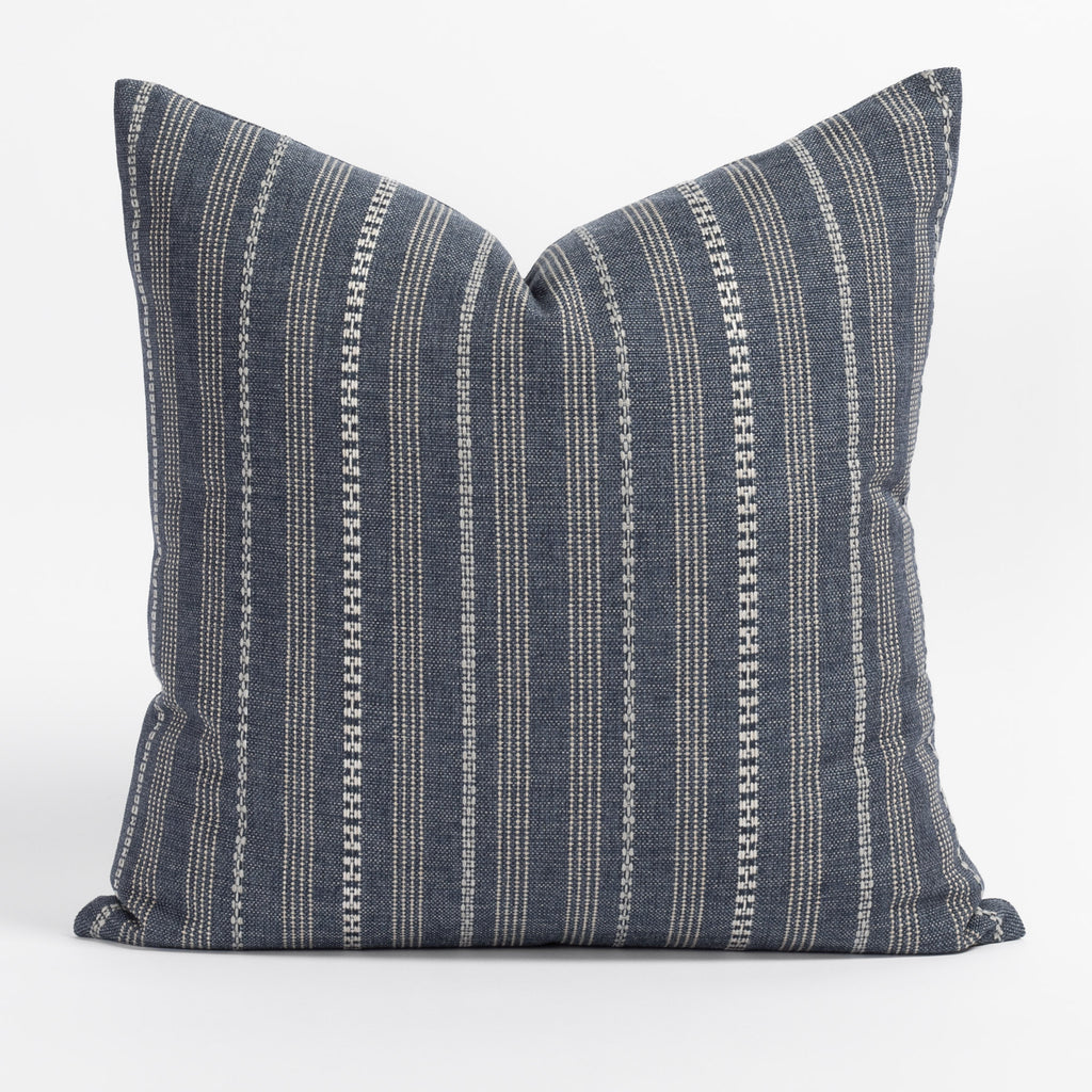 Anya Denim blue and cream vertical striped throw pillow from Tonic Living