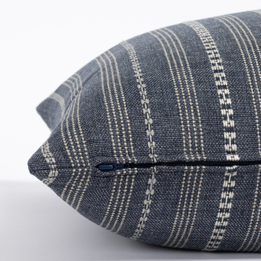 Anya Denim blue and cream vertical striped throw pillow : view 3