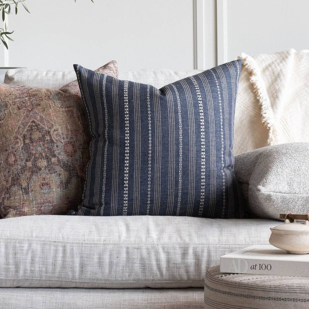 Anya stripe denim blue throw pillow