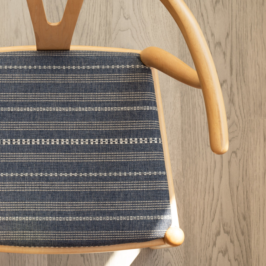 Anya Denim Blue and cream striped performance upholstered fabric chair seat