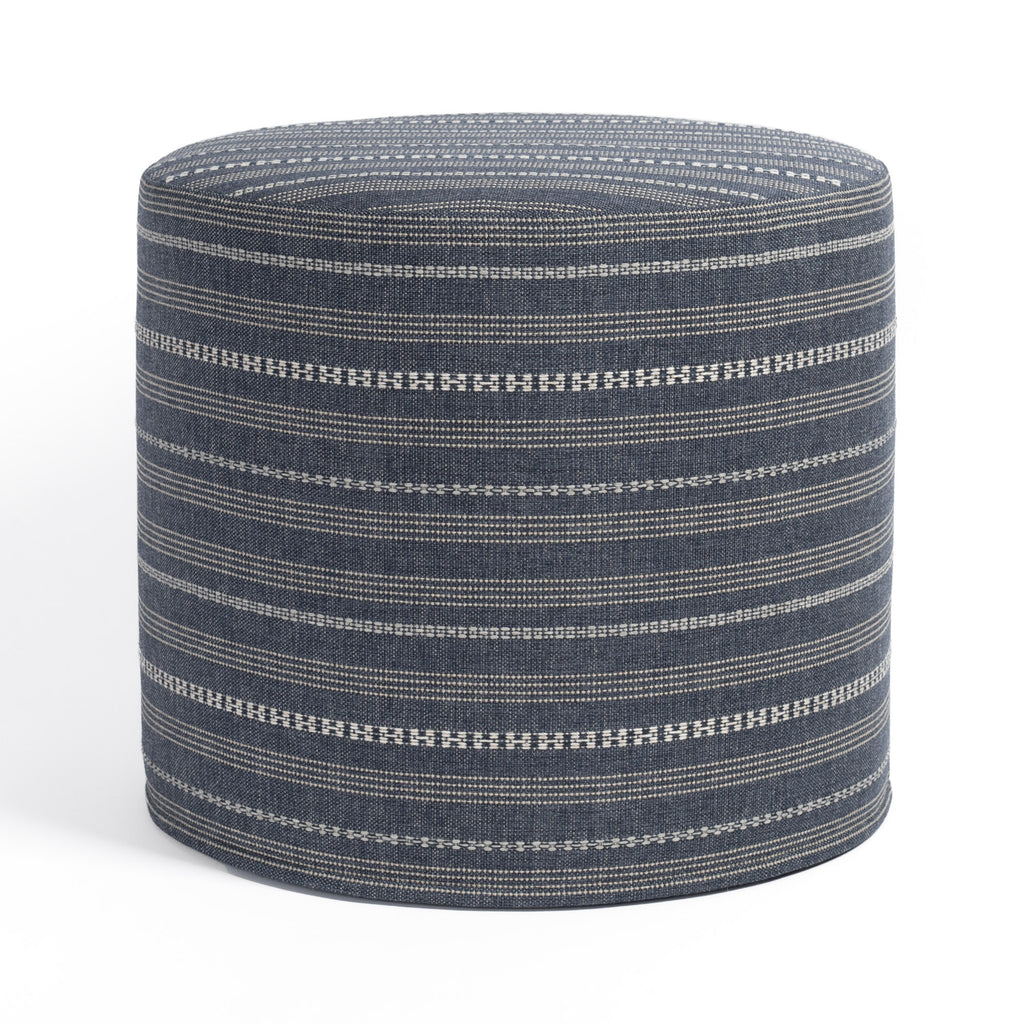 Anya Stripe 18x16 Round Ottoman, Denim