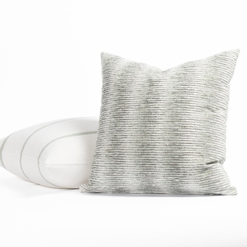 celadon green and cream patterned Tonic Living pillows