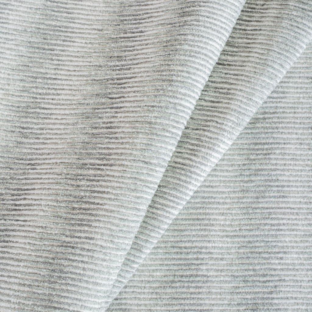 a light blue grey and cream, chenille stripe home decor fabric