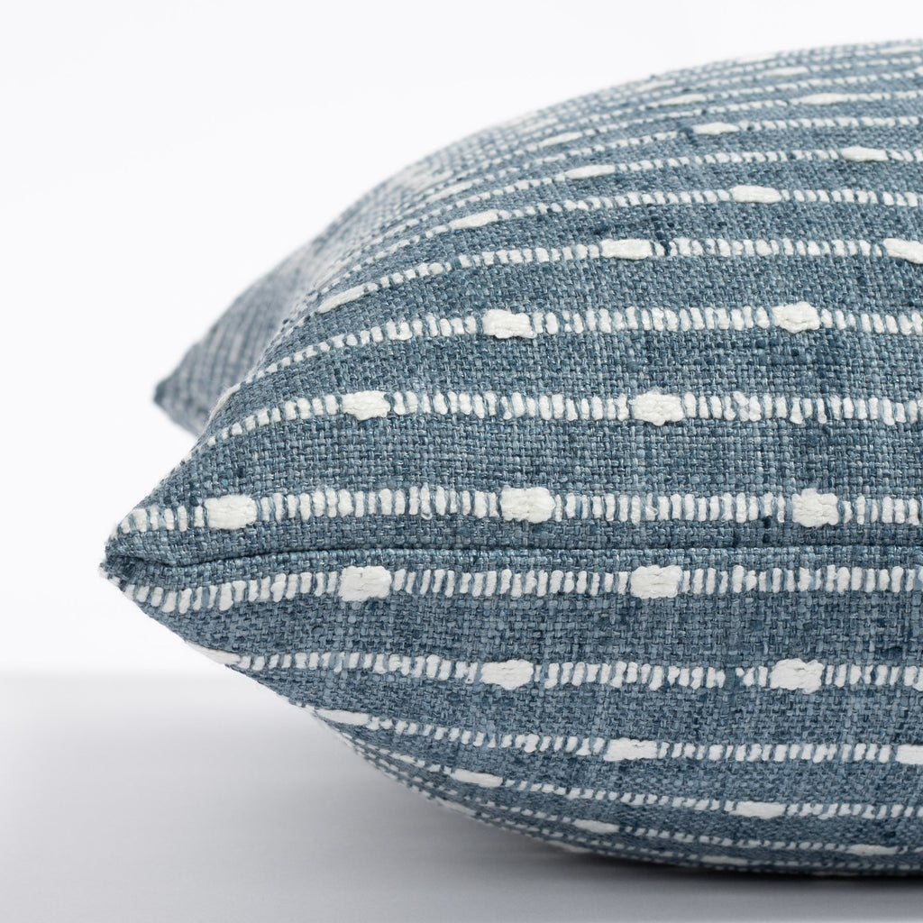 Arren 20x20 Pillow Chambray, a denim blue and cream horizontal stripe pillow : close up side