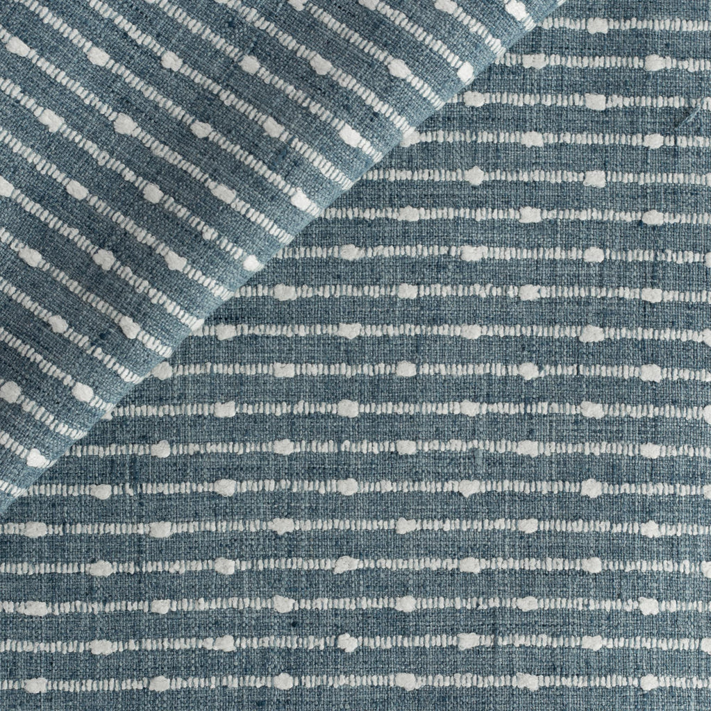 Arren Stripe Fabric Chambray, a light denim blue and white striped home decor fabric from Tonic Living
