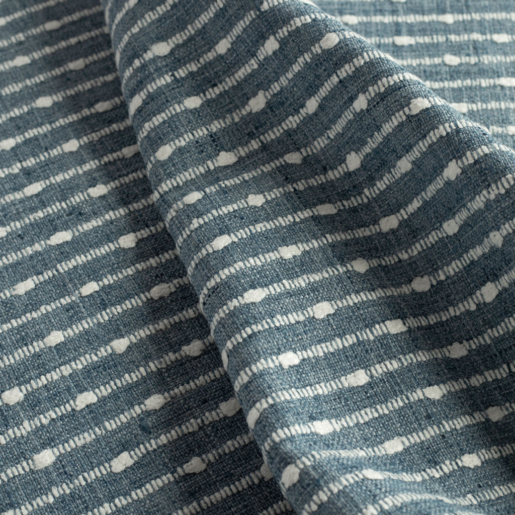 Arren Stripe Fabric Chambray, a light denim blue and white striped home decor fabric : view 6