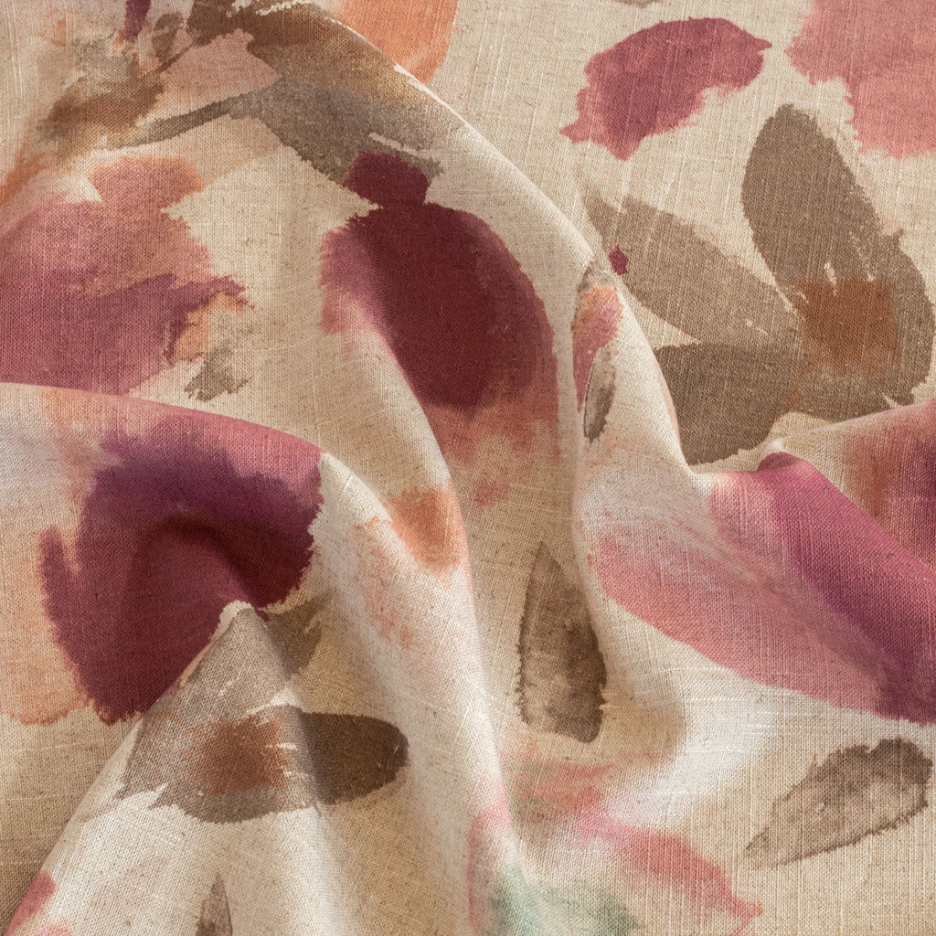 Aubrey Blush a raspberry pink, coral and brown floral print fabric from Tonic Living