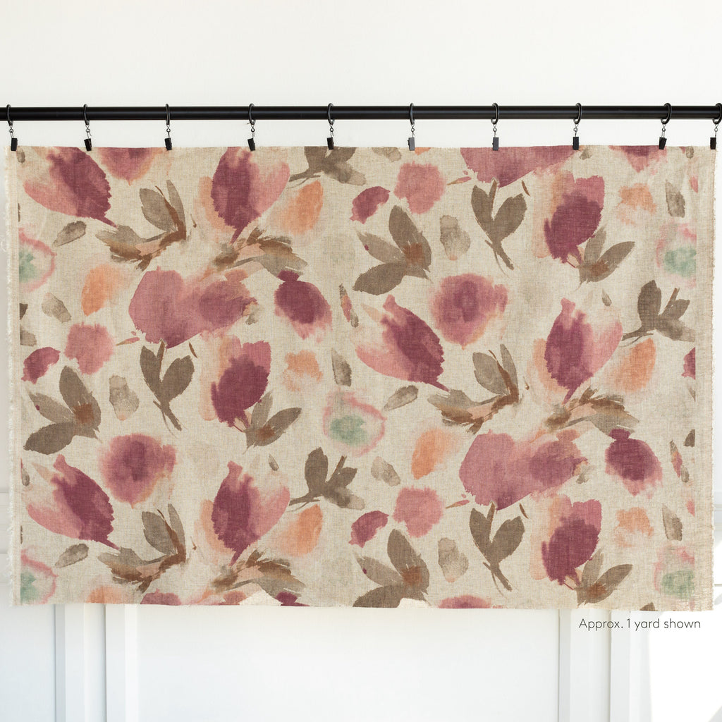 Aubrey Blush a raspberry pink, coral and brown floral print fabric from Tonic Living : 1 yard cut