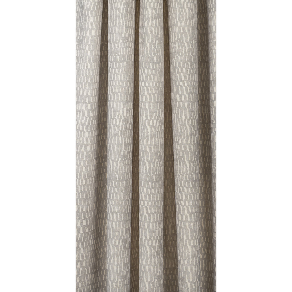 Avareno Silver, a light grey and sandy beige small scale abstract print fabric : drapery view