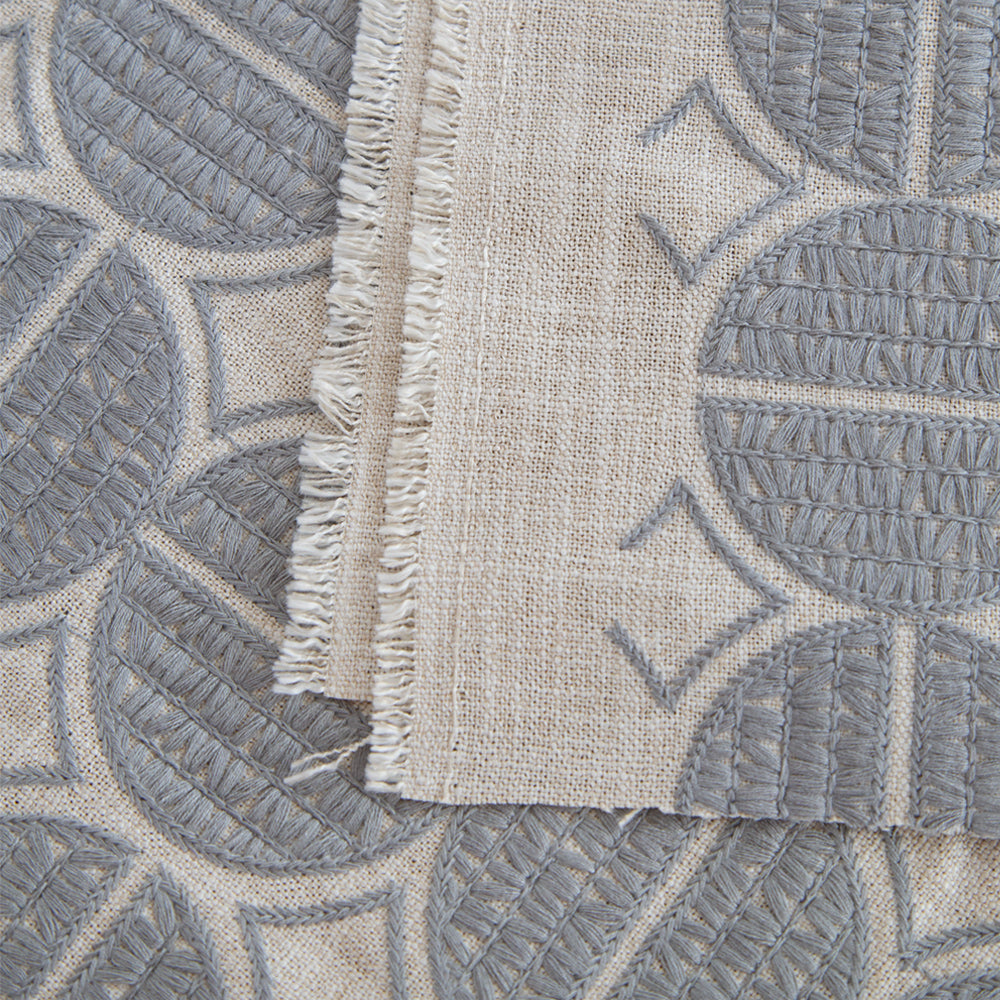 Berken gray medallion embroidered fabric from Tonic Living